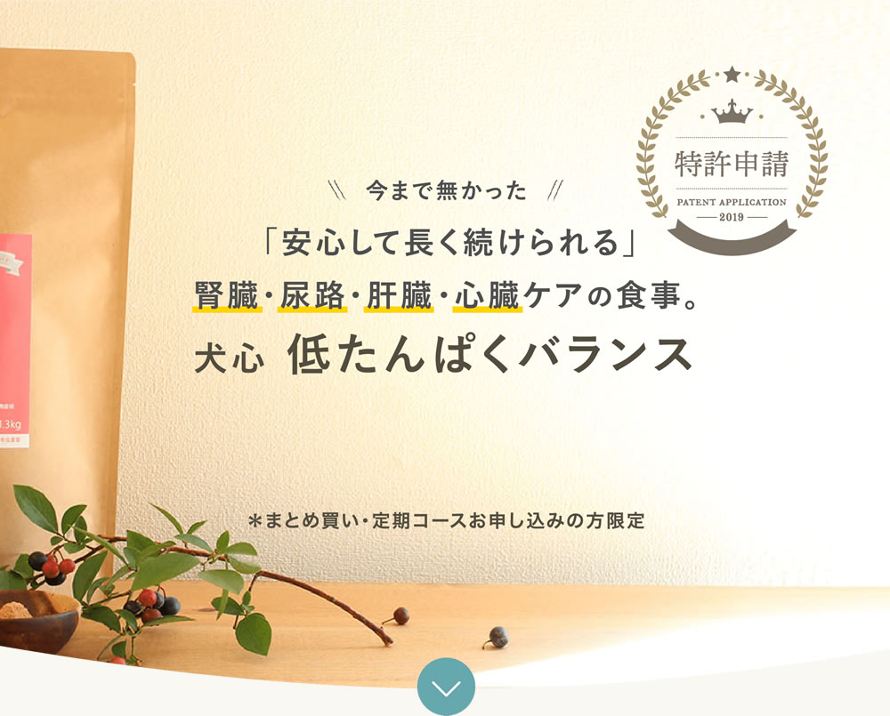 腎臓・尿路・肝臓ケアの食事。犬心 低たんぱくバランス